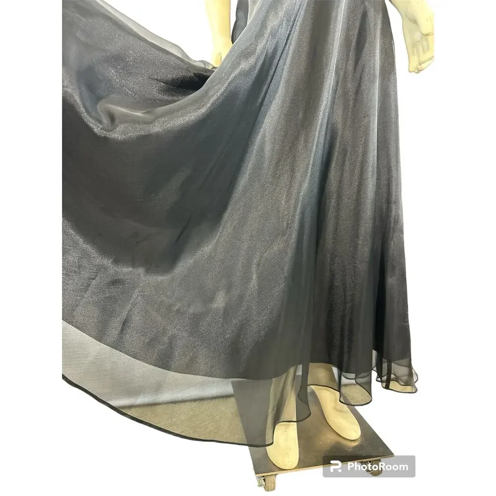 Vintage J.B.S. LTD Black formal shimmery iridescent overlay maxi skirt size 14